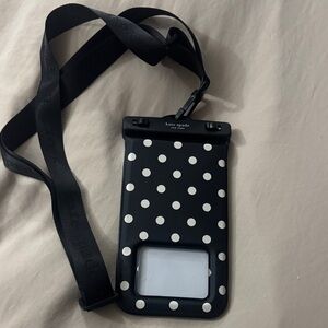 kate spade Black and White Polka Dot Waterproof Phone Pouch with Neck Strap